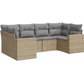 vidaXL 6-delige Loungeset met kussens poly rattan beige