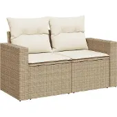 vidaXL 6-delige Loungeset met kussens poly rattan beige
