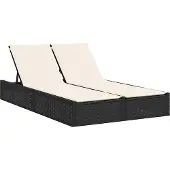 vidaXL Ligbed 2-persoons met kussens poly rattan zwart