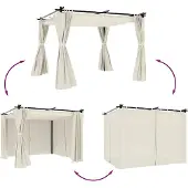 vidaXL Prieel met gordijnen 3x3 m staal crmekleurig