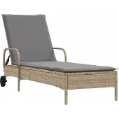 vidaXL Ligbed met wielen en kussen poly rattan beige