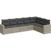 vidaXL 7-delige Loungeset met kussens poly rattan lichtgrijs