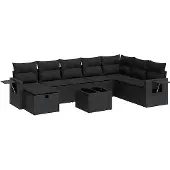 vidaXL 8-delige Loungeset met kussens poly rattan zwart