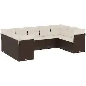 vidaXL 10-delige Loungeset met kussens poly rattan bruin