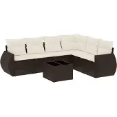 vidaXL 6-delige Loungeset met kussens poly rattan bruin