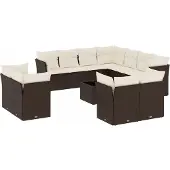 vidaXL 12-delige Loungeset met kussens poly rattan bruin