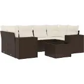 vidaXL 7-delige Loungeset met kussens poly rattan bruin