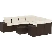vidaXL 9-delige Loungeset met kussens poly rattan bruin
