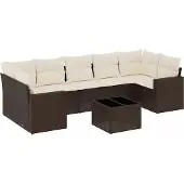 vidaXL 8-delige Loungeset met kussens poly rattan bruin