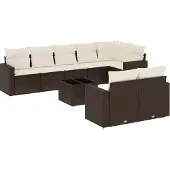 vidaXL 9-delige Loungeset met kussens poly rattan bruin