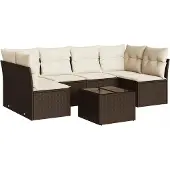 vidaXL 7-delige Loungeset met kussens poly rattan bruin