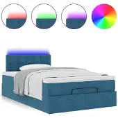 vidaXL Ottoman bed met matras en LED's 140x190cm fluweel donkerblauw