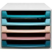 Exacompta THE BOX ladebox A4/A4+ 5 laden open, Scandi kleuren gesorteerd, stil, veiligheidsstop