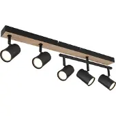 Globo Lighting Zwarte-naturel balk 5-spots draaiarm Globo Robby