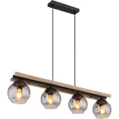 Globo 4 Lichts Hanglamp Conni Zwart Met Hout