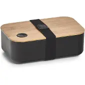 Zeller Lunchtrommel/broodtrommel 2-vaks - zwart/naturel - bamboe - 19 x 7 cm - Lunch/brood meenemen - Trommels/boxen