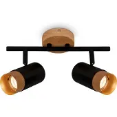 Briloner Plafondspot Plek GU10 zwart/hout 2-lamps Plek, dimbaar, zwart, Woon-/ Eetkamer, metaal, Modern, buitenspot