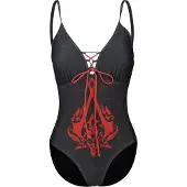 Assassin's creed - Gaming Zwempak - Crest - S tot XXL - voor Vrouwen - zwart-rood | Maat L