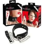 Bad Kitty - siliconen halsband met riem - zwart