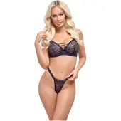 Cottelli Party - bh set met vetersluiting - zwart - 80C/M