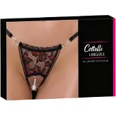Cottelli collection - string met rozen en parels - luxe kanten - zwart