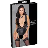 Cottelli Bondage - body met kant en halternek - zwart