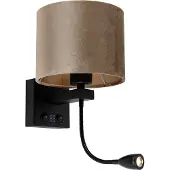 QAZQA Wandlamp zwart met velours kap taupe 18cm - Brescia Combi