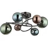 Globo Zwarte Plafondlamp Riha Gekleurd Glas 6 Lichts