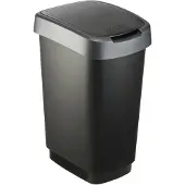Rotho Twist afvalbak met swingdesksel 25L - zwart/zilver - BPA-vrij -incl 6 sticker voor diverse afvalstromen