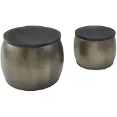 Wohnling Salontafel, set van 2, mango massief hout, bijzettafeltje, rond, zilver, salontafel voor de woonkamer, aluminium, afneembaar tafelblad, modern, metaal/hout