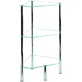 Haku legbord, 3-zijdig, 2 legborden, elk met een draagvermogen tot 5 kg, B 450 x D 320 x H 770 mm, staal/ESG veiligheidsglas, chroom/transparant