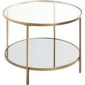 Haku bijzettafel, rond, gelakt stalen buis, planken van helder veiligheidsglas/spiegelglas, B 600 x D 600 x H 450 mm, goud