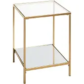 Haku bijzettafel, vierkant, gelakt stalen buis, planken in helder veiligheidsglas/spiegelglas, B 390 x D 390 x H 550 mm, goud