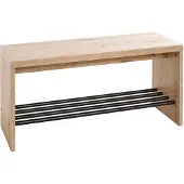 Haku schoenenbank, voor maximaal 3 paar schoenen, totaal draagvermogen 85 kg, B 800 x D 300 x H 400 mm, staal/hout, decor zwart/licht eiken