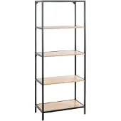 Haku stellingkast, 4 legborden, elk belastbaar tot 15 kg, B 640 x D 350 x H 1670 mm, staal/hout, decor zwart/licht eiken