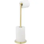 Wenko Toiletrolhouder 2-in-1 RVS mat goud - Reserverolhouder - Toiletpapier houder vrijstaand - WC Rolhouder staand