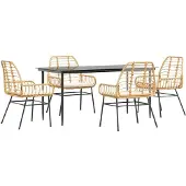vidaXL 5-delige Tuinset met kussens poly rattan glas bruin