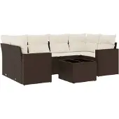 vidaXL 7-delige Loungeset met kussens poly rattan bruin