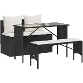 vidaXL 3-delige tuinset met kussens, zwart, polyrotan
