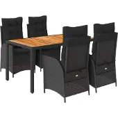 vidaXL 5-delige Tuinset met kussens poly rattan zwart