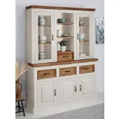 Loft 24 Buffetkast Selma gemaakt van massief grenen, met metalen handgrepen in een antieke look