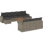 vidaXL 11-delige Loungeset met kussens poly rattan grijs