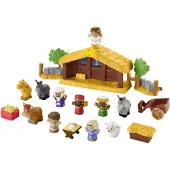Fisher-Price Little People Peuter Speelgoed Kerststal met Muzieklampjes en 18 Stukjes voor Kerstspel vanaf 1 Jaar