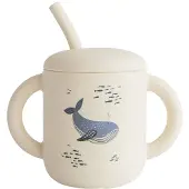 Mushie - Silicone Training Cup with Straw - Whales - 175 ml (6 fl oz)