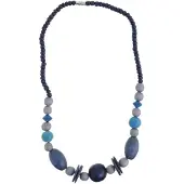 Behave – Ketting – Hout – Blauwe Grijze Kralen – 48 cm – Nikkelvrij