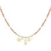 Yehwang Ketting schelp summer bead- Goudkleur-Roze & Oranje