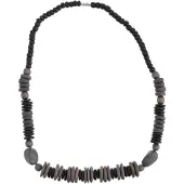 Behave – Ketting – Hout – Zwart Grijs Schijfkralen – 48 cm – Handgemaakt
