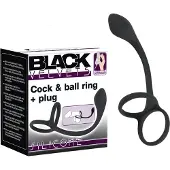 Black Velvets - anaal dildo met penis- en balzakring - siliconen - zwart