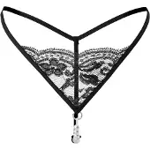 Rimba - Erotische G-string - Zwart Kant Met Parelsnoer Door Kruis - One Size