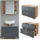 Vicco Ilias Wastafelonderkast – 80 x 60.8 cm Antraciet/gouden eik